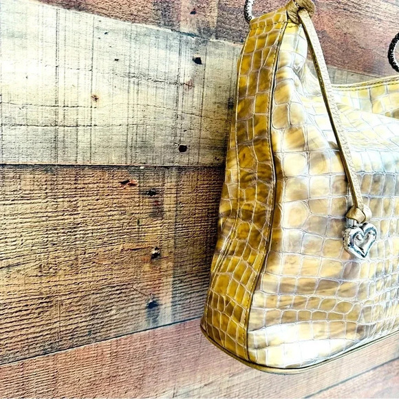 Brighton Cher Rare/Retired Bronze Croc Embossed Leather Shoulder Bag - Picture 3 of 13